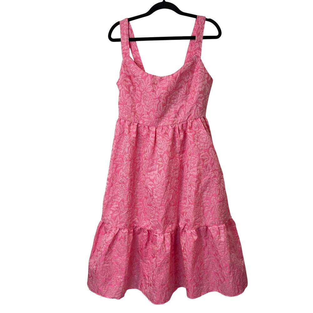 Lulu's Spanish Getaway Pink Floral Lace-Up Midi Dress With‎ Pockets XL